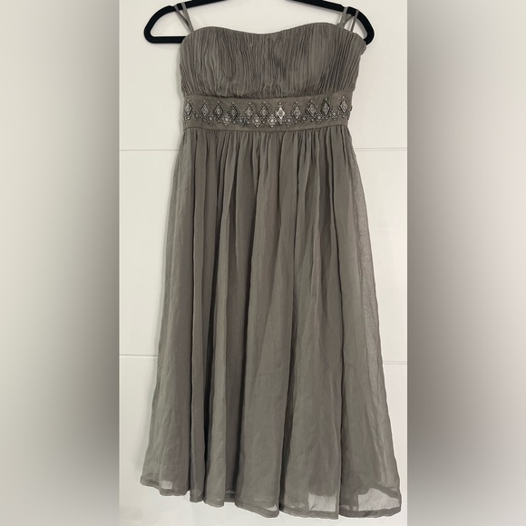 Faith Connexions Silk Halter Dress in Small, Metal Embellishments in Beige/Grey - Picture 1 of 10
